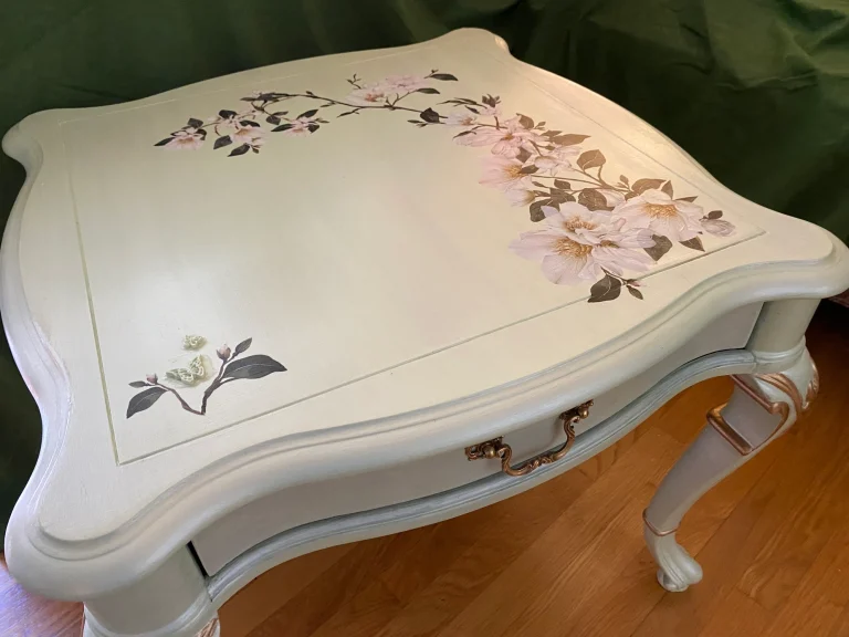 White Flower Embellished Side Table